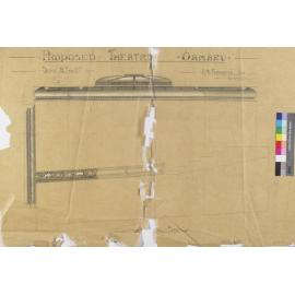 Oamaru Town Hall/Opera House, drawings of ceiling and arch, J.M. Forrester architect . Longitudinal section.