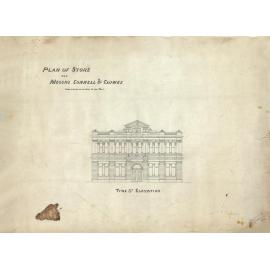 Connell and Clowes, plan for store, Oamaru. Tyne Street elevation.
