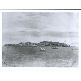 Sarah's Island, Macquarie Harbour in 1830 "from sketch by a convict"
