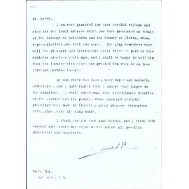 Letter to the Mayor from Prince Edward VIII