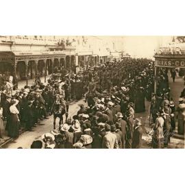 Harry Orbell leading the 5th Squad of the Otago Mounted Rifles down Princes Street, Dunedin