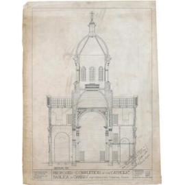 Section BB plan for completion of the Catholic Basilica, Oamaru