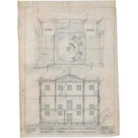 Section AA and roof plan for completion of the Catholic Basilica, Oamaru