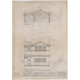 Section DD and side elevations plan for completion of the Catholic Basilica, Oamaru