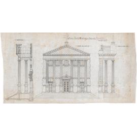 Portico, front elevation plan for Catholic Basilica, Oamaru