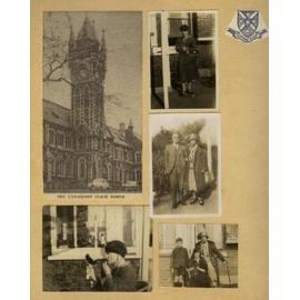 Scrapbook page with five photographs, some showing Ernie Webber cross-dressing