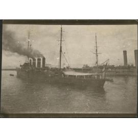 'H.M.A.S. "Sydney" at Colombo shortly after action with ("Emden"?), there were wounded lying under awning.'