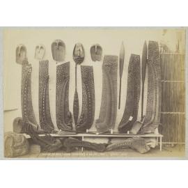 Native carved canoe sternposts & balers