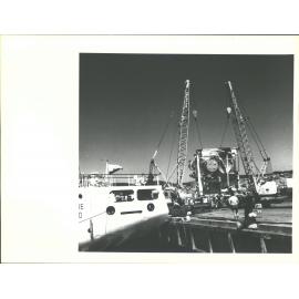 LADY SOPHIE Discharging heavy lift cago for smelter at Tiwai Point 23.1.71 46 ton cranes