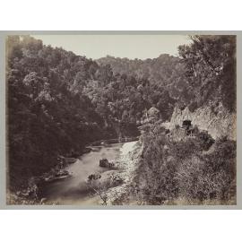 Manawatu Gorge, showing stone dividing Provinces of Wellington and Napier