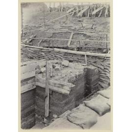 Close-up of reinforcing and sandbags