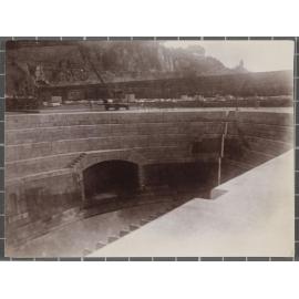 Curved concrete walls of graving dock