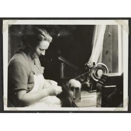 Pat, Helen's mother, spinning wool