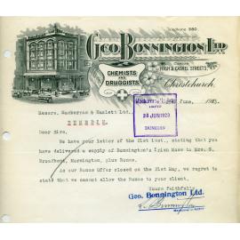 Geo. Bonnington Limited letterhead