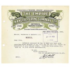 The Empire Manufacturing Company Limited letterhead