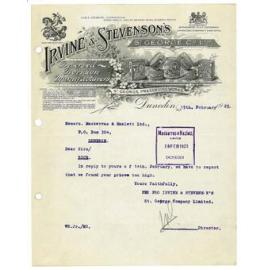 Irvine and Stevenson's St George Company Limited letterhead