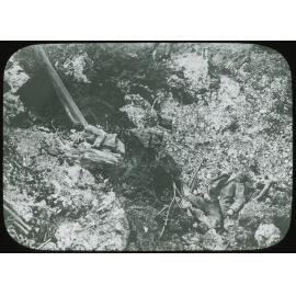 Two mortally wounded German soldiers in the ruins of their trench