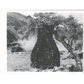 Early stages of Clyde Dam project. South side of river, 1/2 way between Clyde & Cromwell perhaps opp. Leaning Rock Creek