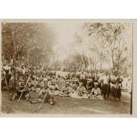 The Amazons of Atiu with their chieftainess Akatairi and some of their men