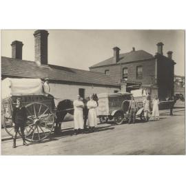 J.R. Brown Baker, vehicles and staff, Marion Street