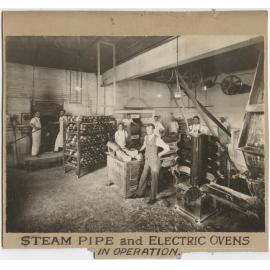 Steam pipe and electric ovens in operation