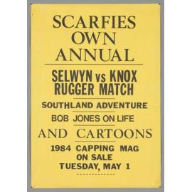 "Scarfies Own Annual Selwyn vs Knox Rugger Match Southland Adventure Bob Jones on Life and Cartoons 1984 Capping Mag On Sale Tuesday, May 1"