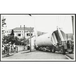 Truck with silo outside Laurenson's Bakery, Highgate, looking north