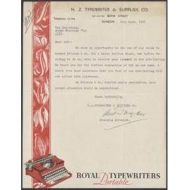 N.Z. Typewriter and Supplies Company letterhead