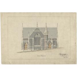 Trinity Wesleyan Church, plan for church building, front elevation