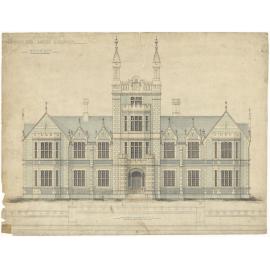 Proposed High School, Dunedin [Otago Boys' High School], front elevation plan