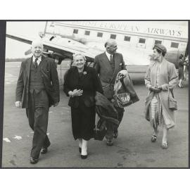 Mabel Howard, John McAlpine, and two others on airport tarmac at Belfast, North Ireland