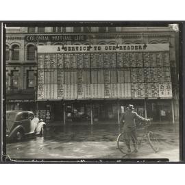 General election results board, Cathedral Square, Christchurch