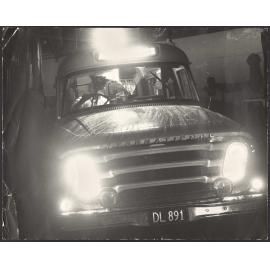 International ambulance on a rainy night