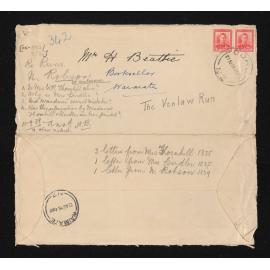 Envelope addressed to H Beattie and list of letters on the Venlaw Run