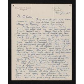 Letter, 22 January 1958, from Lindsay Stewart, to Herries Beattie