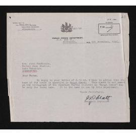 Letter, 4 December 1946, from J.D. Watt, to Mrs John MacKenzie