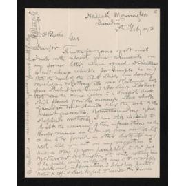 Letter, 5 February 1913, from Alexander Bathgate, to Herries Beattie