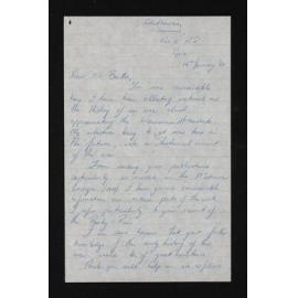 Letter, 12 January 1958, from Lyall S. Barry, to Herries Beattie