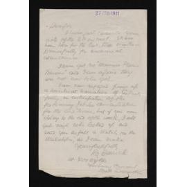 Letter, 27 February 1911, from Robert Carrick, to Herries Beattie