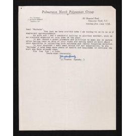 Letter, 8 June 1958, from J. Brydon Speedy, to Herries Beattie