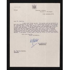 Letter, 11 February 1952, from W.J. Phillipps, to Herries Beattie