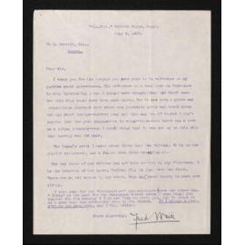 Letter, 9 July 1922, from Fred Waite, to Herries Beattie