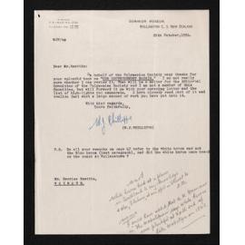 Letter, 29 October 1954, from W.J. Phillipps, to Herries Beattie