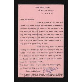 Letter, 23 June 1952, from Gordon Griffiths, to Herries Beattie
