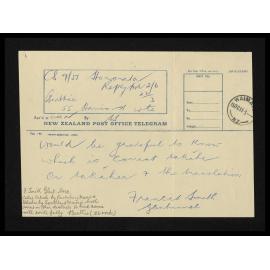Telegram, October 1951, from Francis Smith, to Herries Beattie