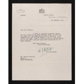 Letter, 9 January 1941, from W.J. Phillipps, to Herries Beattie