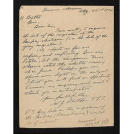Letter, 22 August 1921, from W.J. Phillipps, to Herries Beattie