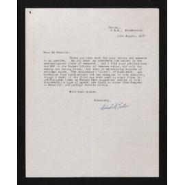 Letter, 16 August 1957, from Michael M. Trotter, to Herries Beattie