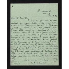 Letter, 26 February 1936, from E.P. Cameron, to Herries Beattie