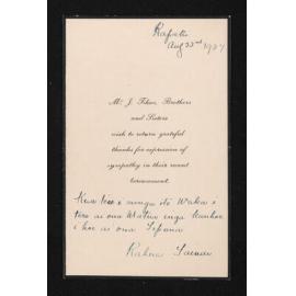 Letter, 22 August 1927, from Rahera Tainui, to Herries Beattie